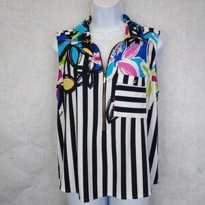 Frank Lyman 1/2 Zip Tank Top Women's 12 Sleeveless Colorful Floral Stripe Preppy